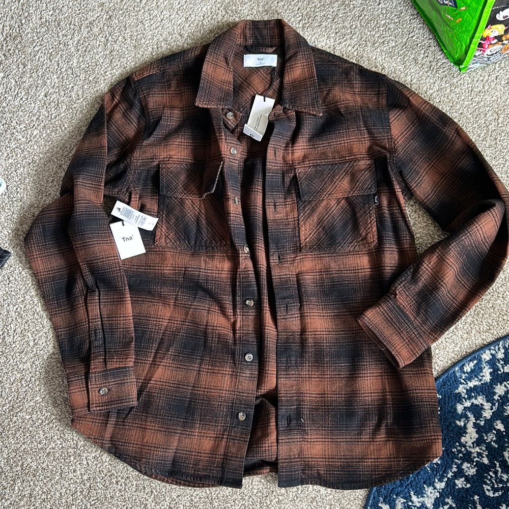 NWT TNA Organic Plaid Oversized Shirt